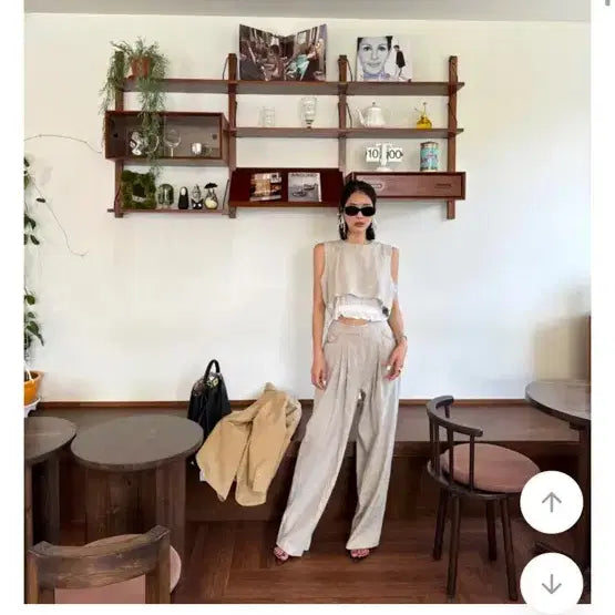 [BUNJANG] Linen Pintuck Wide Pants Beige / 린넨 핀턱 팬츠 베이지