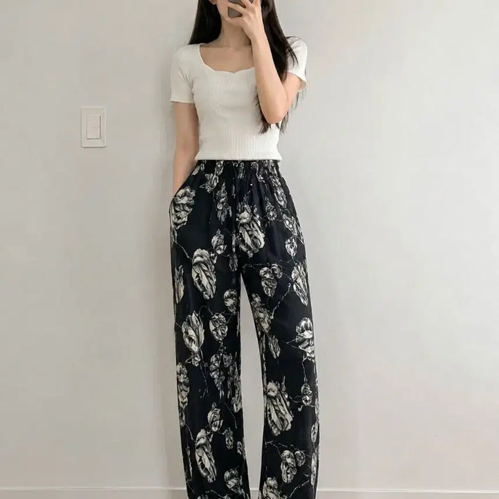 [BUNJANG] Flower Pattern Banding Pants / 플라워 패턴  밴딩 바지