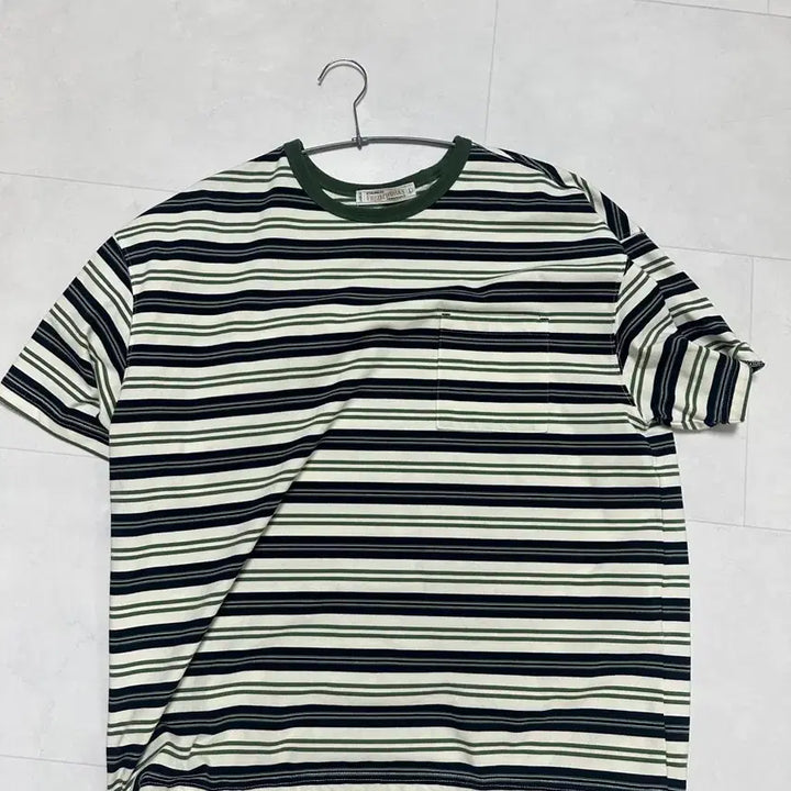 [BUNJANG] Prisoner x HOSOO Collaboration Multi Stripe Short Sleeve T-Shirt Green / 프리즘웍스 호수 콜라보 aoaa 멀티 스트라이프 반팔티 그린 팝니다