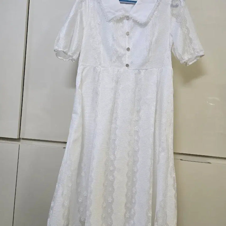 [BUNJANG] Lace Collar White Long Dress / 레이스 카라 화이트 롱 원피스