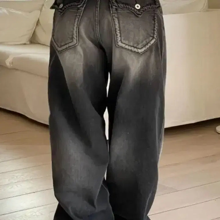 [BUNJANG] OOTJ Black Washed Wide Pants / ootj 와이드 팬츠 흑청 ) 네고가능