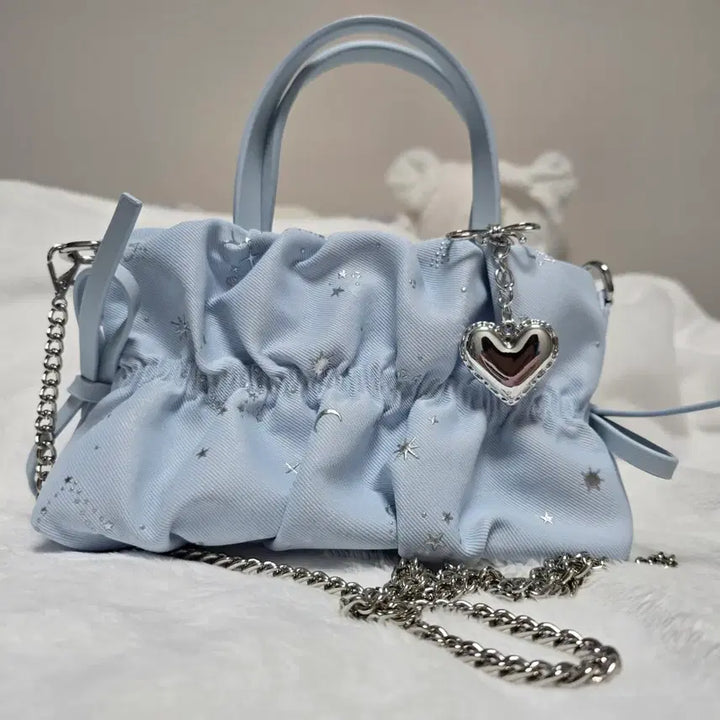 [BUNJANG] Bundle Set: White Lace &amp; Sky Blue Shirring Mini Tote/Crossbody Bags / 미니백 2종 일괄 토트/크로스 가능 감성 서브백 일괄