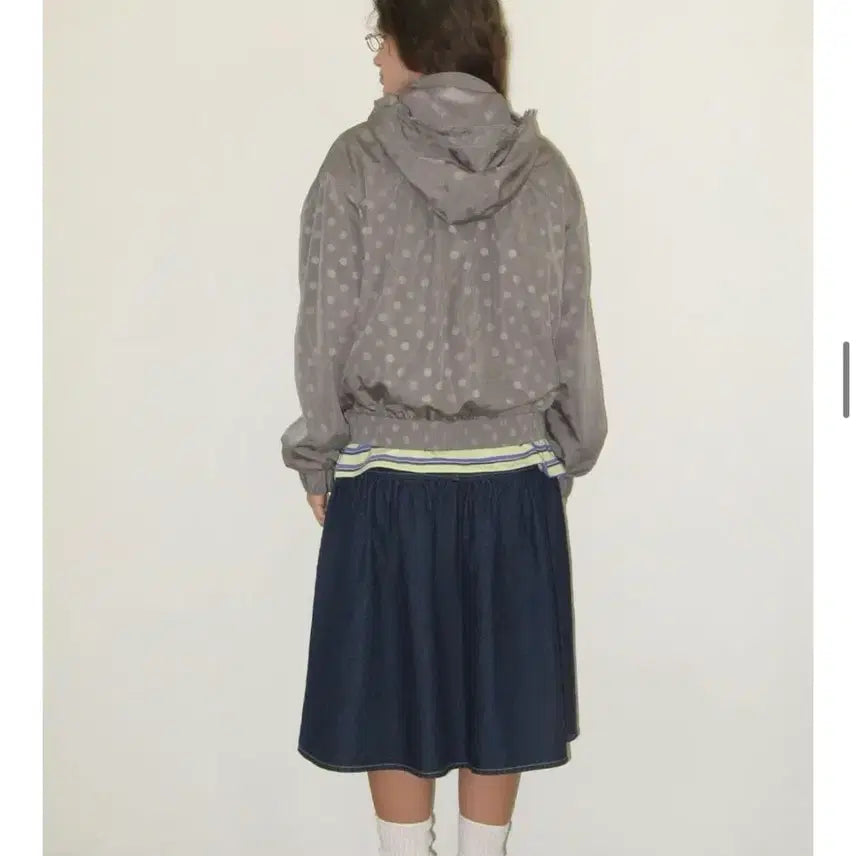 [BUNJANG] Ronron Frill Hoodie Windbreaker Grey / 론론 프릴 후디 바람막이 그레이