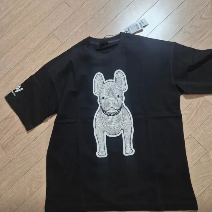 [BUNJANG] Life Work Dog Character Short Sleeve T-Shirt Black M / 라이프워크 강아지 반팔 티셔츠 블랙 m 새상품
