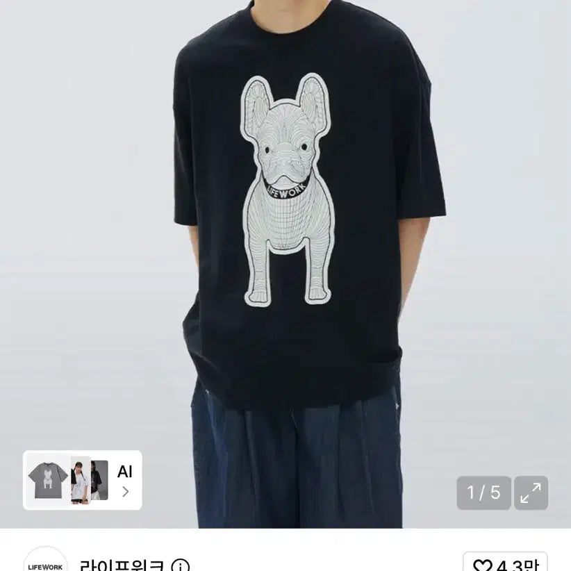 [BUNJANG] Life Work Dog Character Short Sleeve T-Shirt Black M / 라이프워크 강아지 반팔 티셔츠 블랙 m 새상품