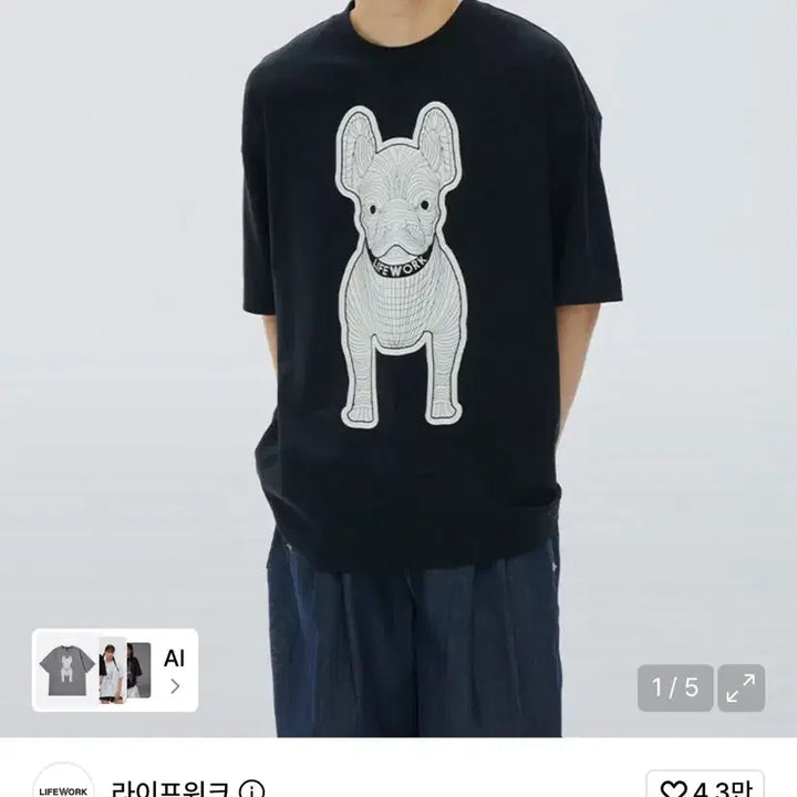 [BUNJANG] Life Work Dog Character Short Sleeve T-Shirt Black M / 라이프워크 강아지 반팔 티셔츠 블랙 m 새상품