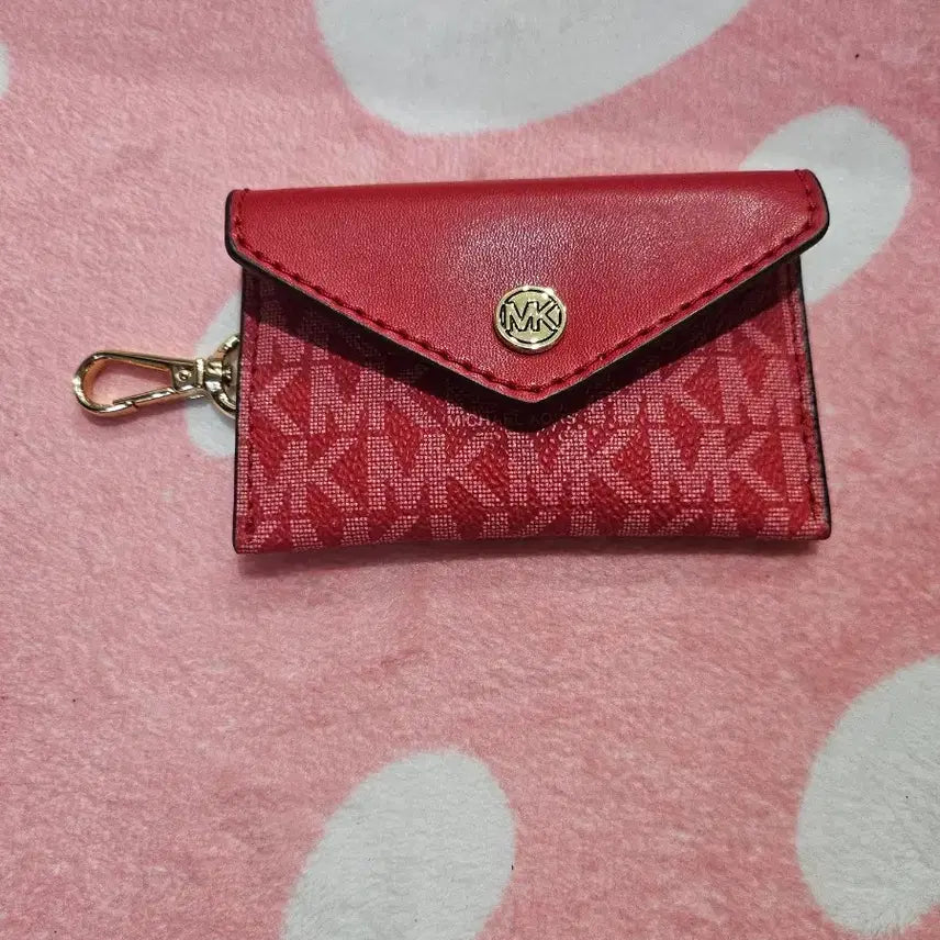 [BUNJANG] Michael Kors Red Leather Card Holder Keychain / 마이클코어스 레드 카드지갑 키링