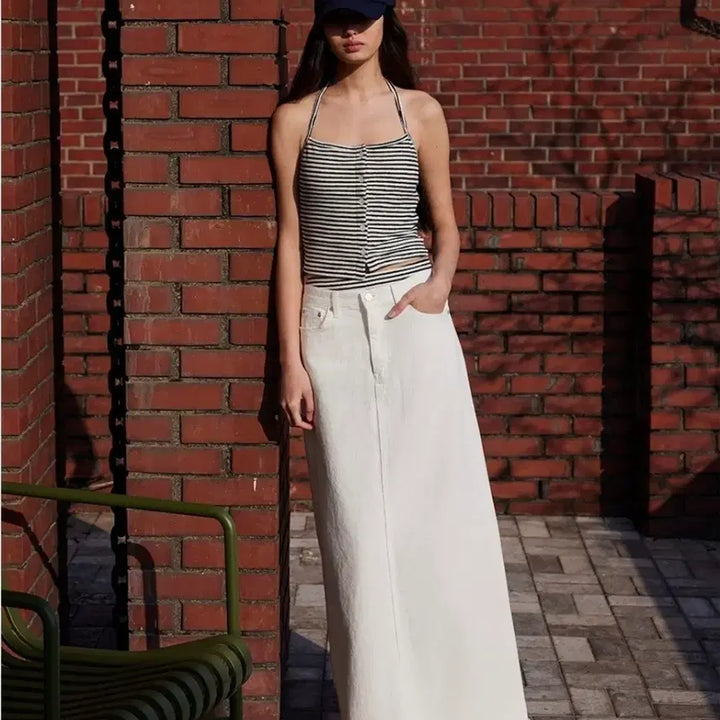 [BUNJANG] Queensrabbit Denim Long Skirt (White) / 퀸스래빗 데님 롱스커트(화이트)
