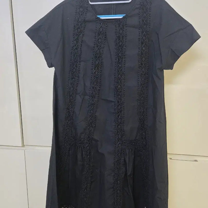 [BUNJANG] Black Lace Short Sleeve Midi Dress / 블랙 레이스 반팔 원피스