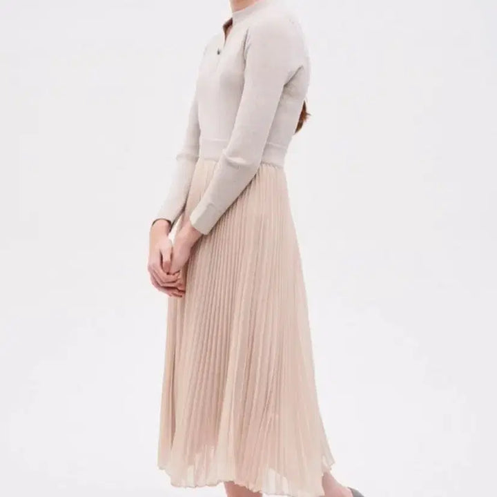 [BUNJANG] Mine Knit Pleats Dress Oatmeal / 한섬 마인 mine 니트 플리츠 원피스 오트밀