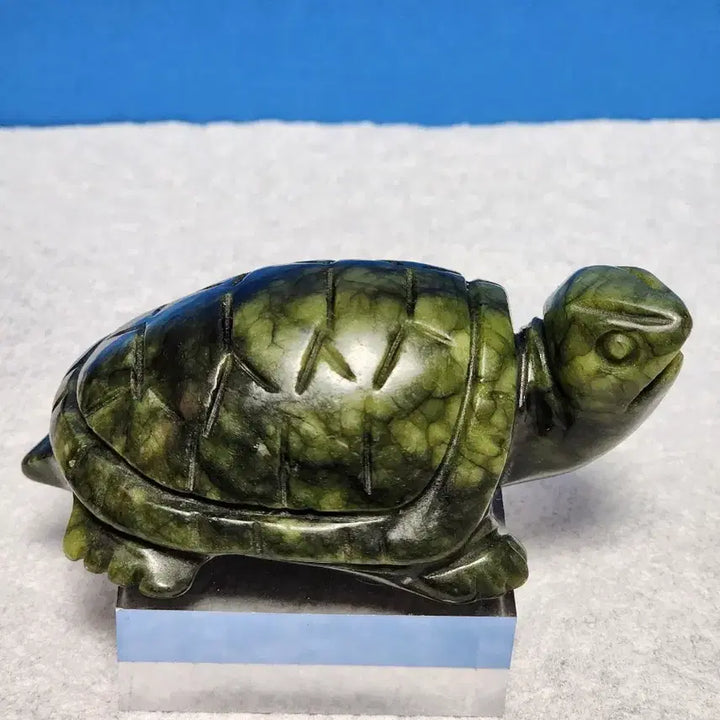 [BUNJANG] Natural Jade Turtle Sculpture with Stand / 천연 옥거북이 조각상(9cm)+받침대
