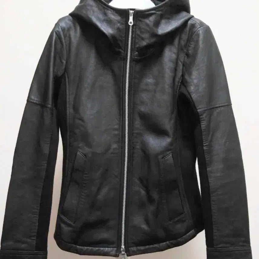 [BUNJANG] NO ID Lambskin High-neck Hooded Leather Jacket / NO ID 램스킨 하이넥 후디드 레더자켓