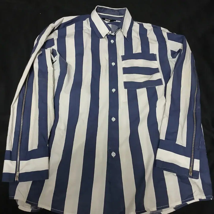[BUNJANG] System Striped Shirt Outerwear / 독특한 디자인 시스템 스트라이프 셔츠 겸 아우터