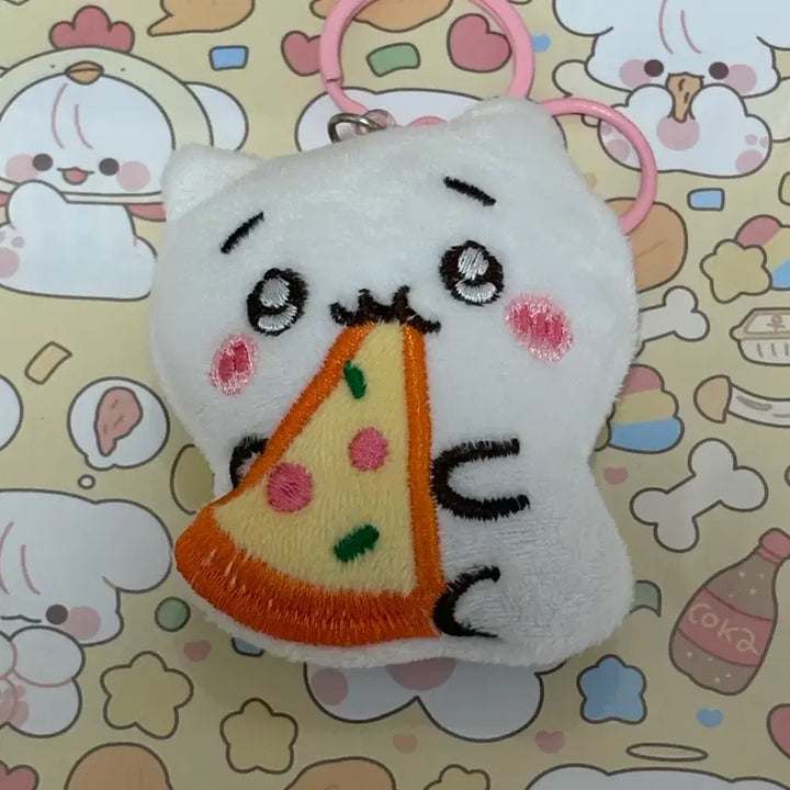 [BUNJANG] Cheeky Cheeky Pizza Eating Cheekawaii Plush Keychain / 먼작귀 _ 피자 치이카와 인형 키링