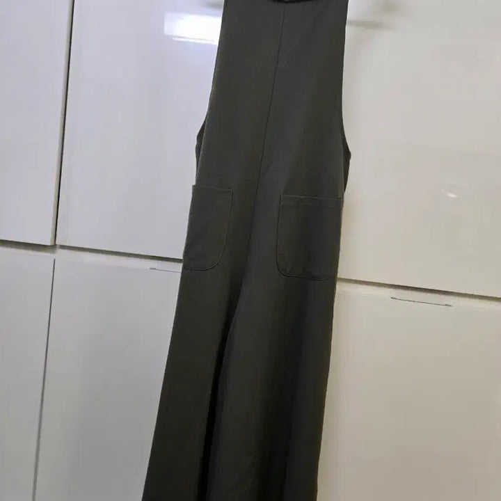 [BUNJANG] Khaki Long Strap Dress / 카키색 롱 멜빵 원피스