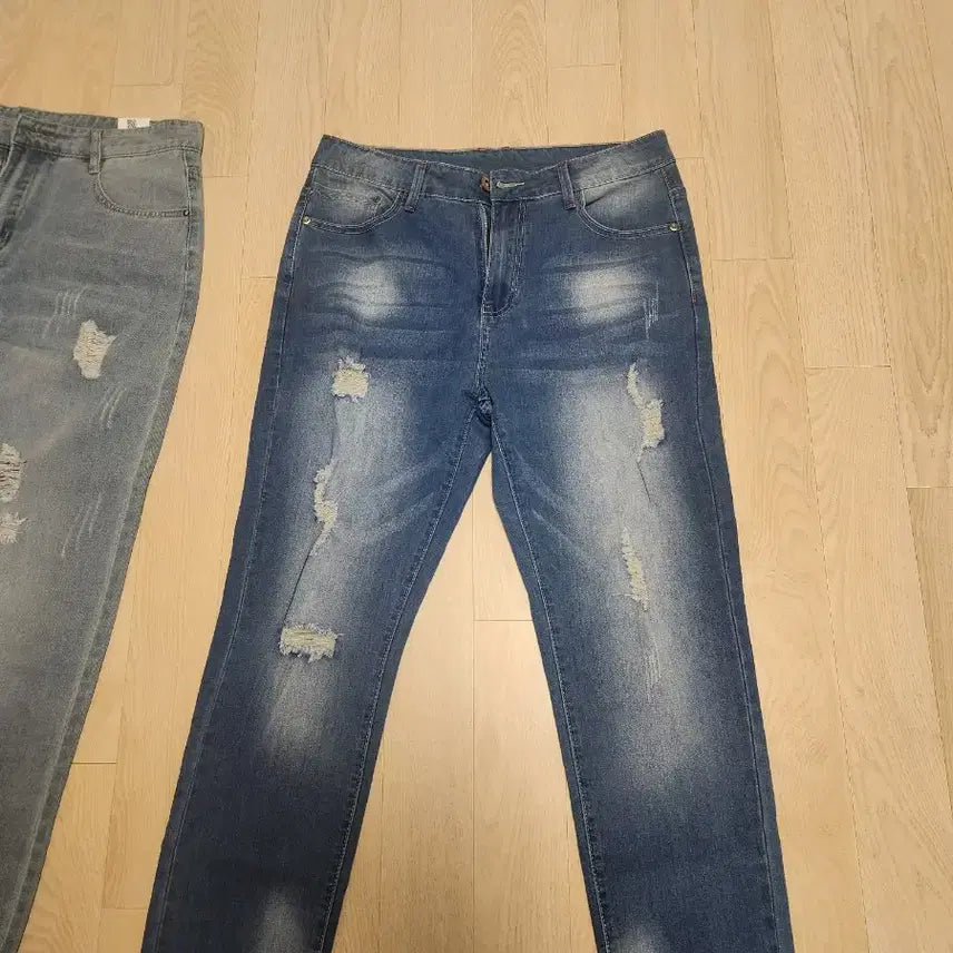 [BUNJANG] Distressed Denim Baggy Jeans / 찢청 데님 청바지 34