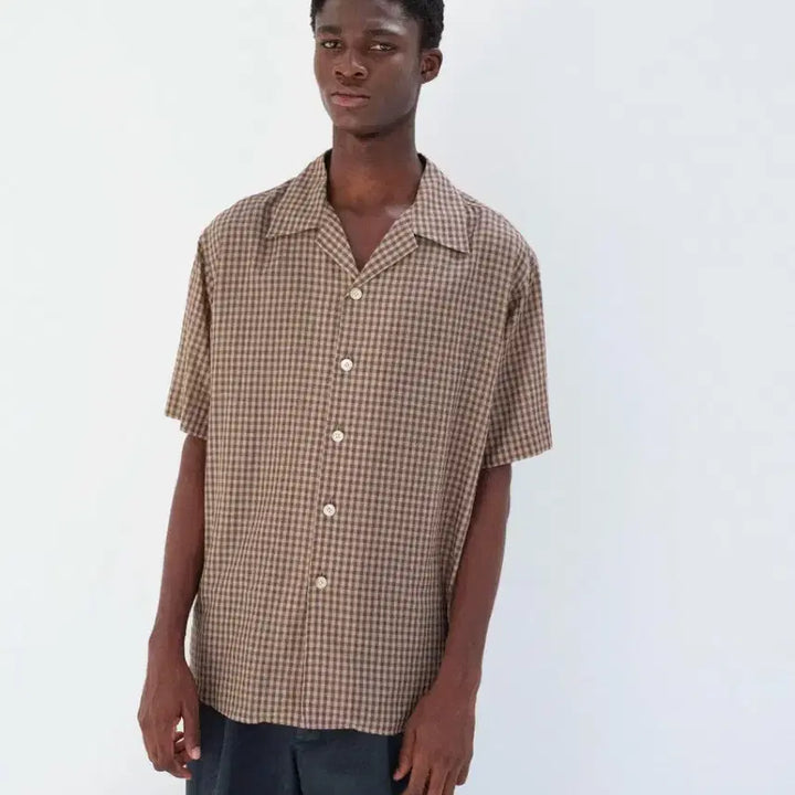 [BUNJANG] AURALEE Airy Light Cotton Check Half Sleeve Shirt Brown / 26ss 오라리 에어리 라이트 코튼 체크 하프 슬리브 셔츠
