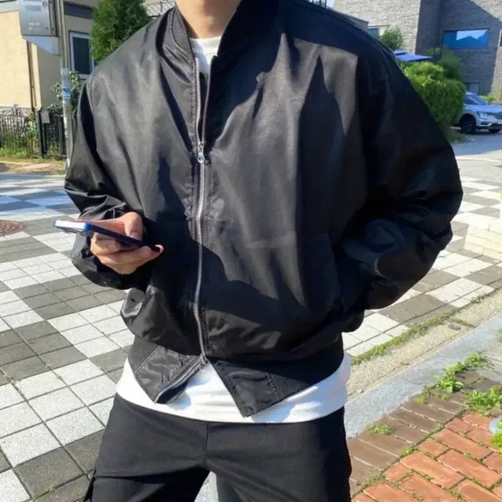 [BUNJANG] Black Cropped Bomber Flight Jacket / 블루종 크롭 항공점퍼