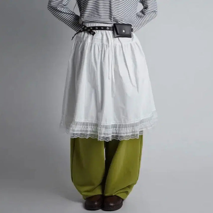 [BUNJANG] Lace Midi Banding Skirt / 레이스 미디 밴딩 스커트