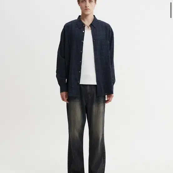 [BUNJANG] Fabrega Kylie Check Shirt (Dark Navy) / 파브레가 카일리 체크 셔츠 (다크 네이비)
