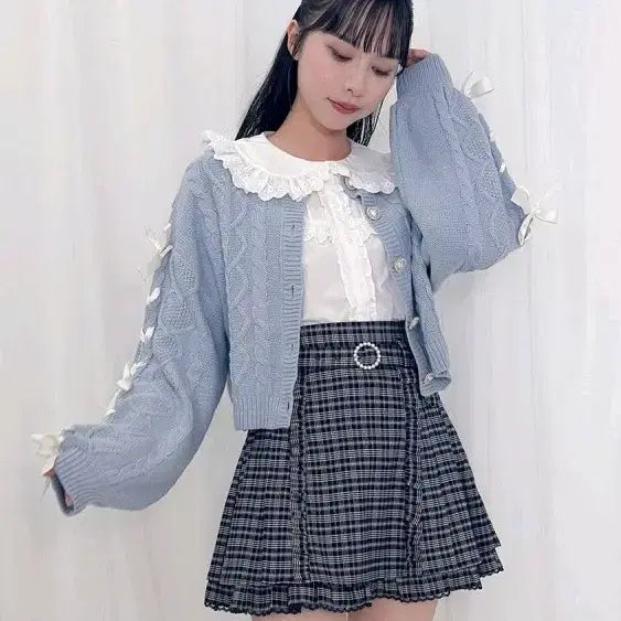 [BUNJANG] Honey Cinnamon Heart Button Lace-Up Knit / 허니시나몬 하트 버튼 레이스업 니트 / 걸리 양산형 에블린 리즈리사