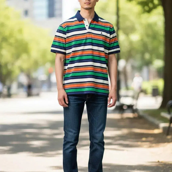 [BUNJANG] Beanpole Slim Fit Striped Polo T-Shirt Size 110 / 빈폴 슬림 110 스트라이프 카라티