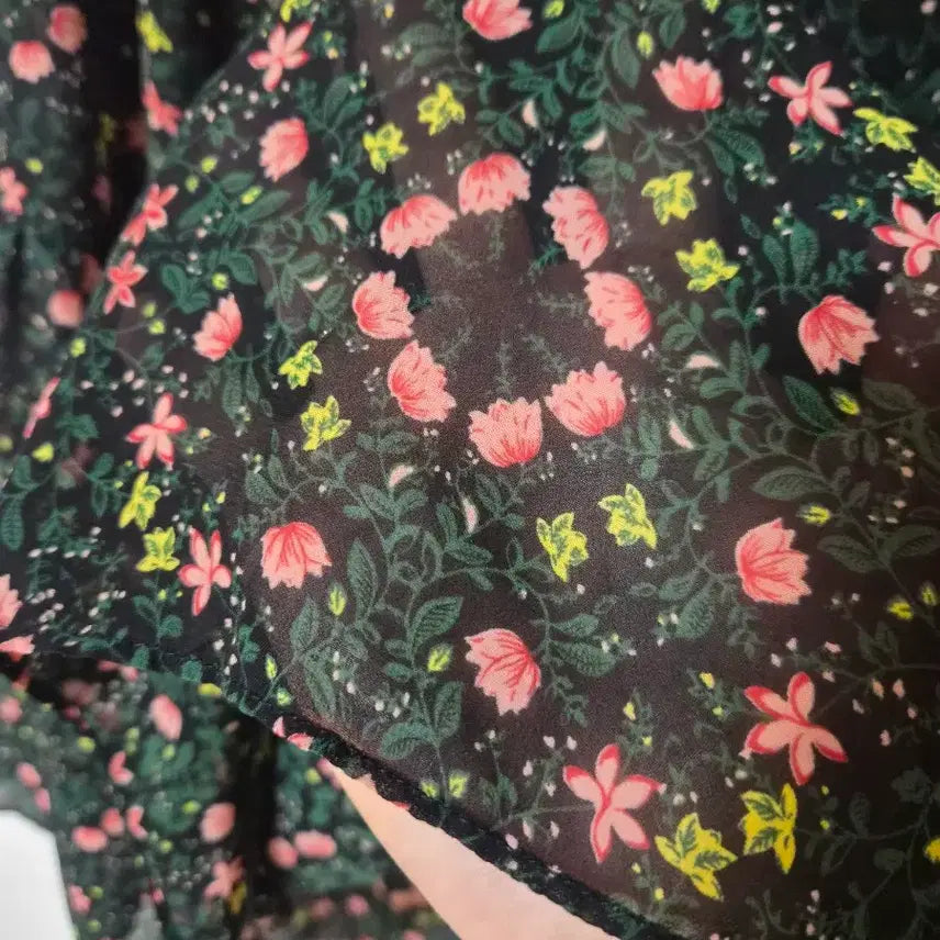 [BUNJANG] Flower Pattern Tiered Long Skirt / 플라워 패턴 캉캉  스커트