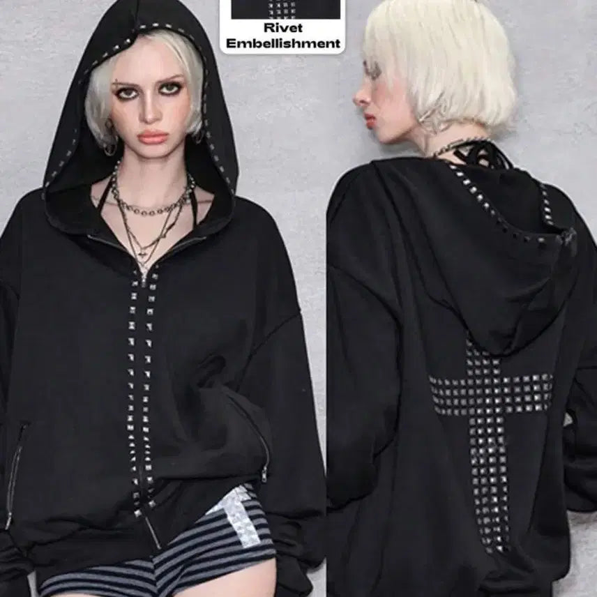 [BUNJANG] Gothic Punk Cross Zip-Up Hoodie / 고스펑크 후드집업 십자가 고딕 메탈 고스로리