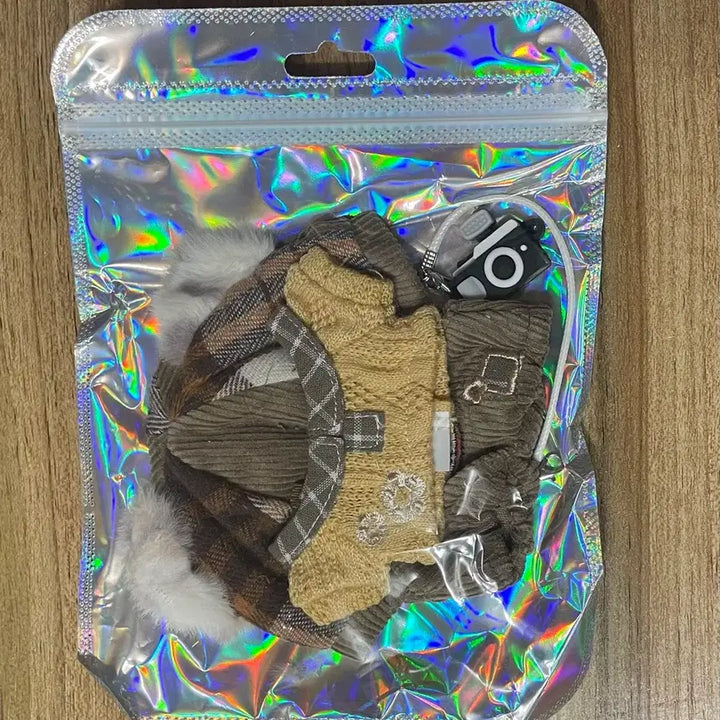 [BUNJANG] 10cm Doll Clothes Fall Photo Bear Beret Set - Brown / 10cm 인형옷 솜인형옷 누이 의상 세트 가을 사진 곰 베레모 브라운