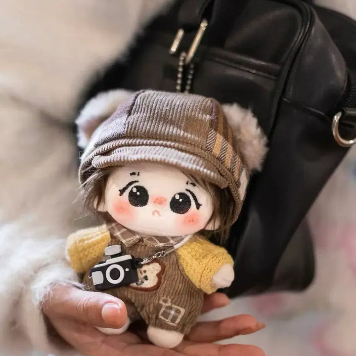 [BUNJANG] 10cm Doll Clothes Fall Photo Bear Beret Set - Brown / 10cm 인형옷 솜인형옷 누이 의상 세트 가을 사진 곰 베레모 브라운