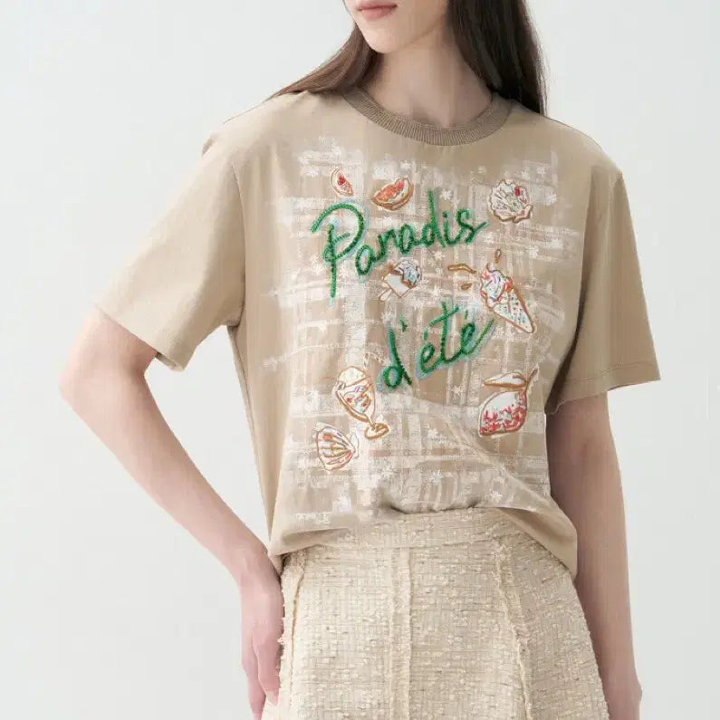 [BUNJANG] Lanvin Collection Beaded Beige T-shirt / 새상품)랑방 LANVIN COLLECTION 비즈 베이지 티셔츠