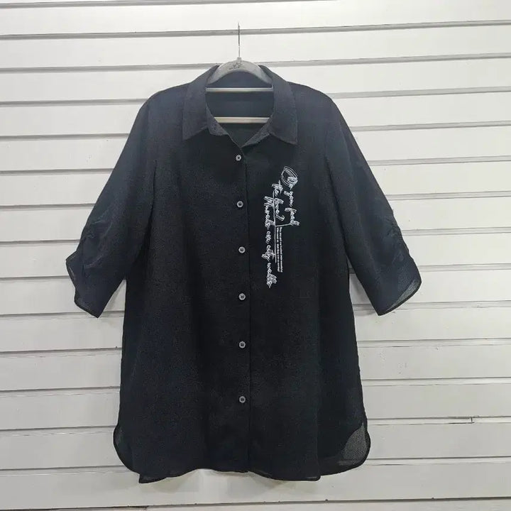 [BUNJANG] Black 7/8 Sleeve Shirring Detail Long Blouse / 블랙  칠부소매  셔링포인트 롱블라우스/보물찾기천사