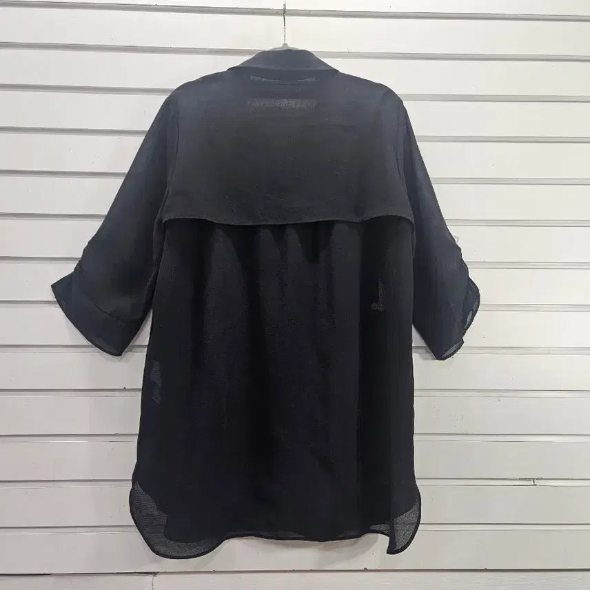 [BUNJANG] Black 7/8 Sleeve Shirring Detail Long Blouse / 블랙  칠부소매  셔링포인트 롱블라우스/보물찾기천사