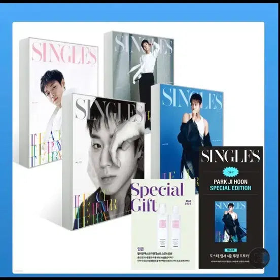 [BUNJANG] Park Ji Hoon Singles Magazine May Issue Bundle Set / 미개봉) 박지훈 5월 싱글즈4권 + 사인포스터 1종류*4매+엽서 4종류