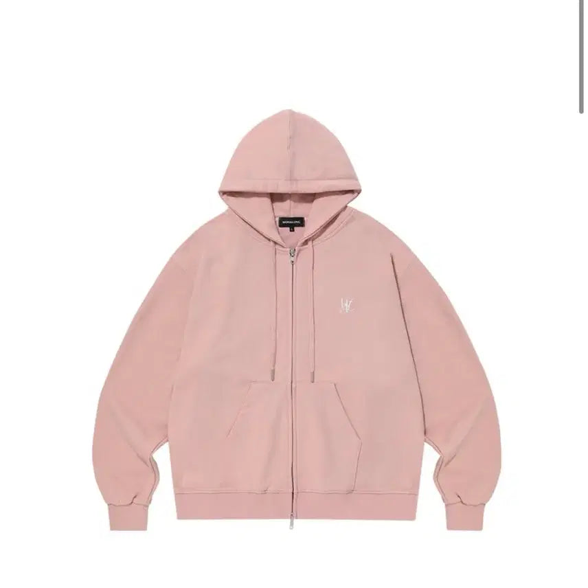 [BUNJANG] WOOALONG Signature Hoodie Zip-up Pink / 우알롱 시그니처 후드집업 핑크