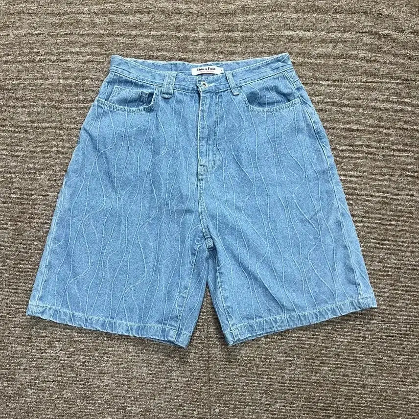 [BUNJANG] Ebbets Field Pattern Light Wash Denim Shorts - Size M / 이벳필드 연청 패턴 데님 반바지 M