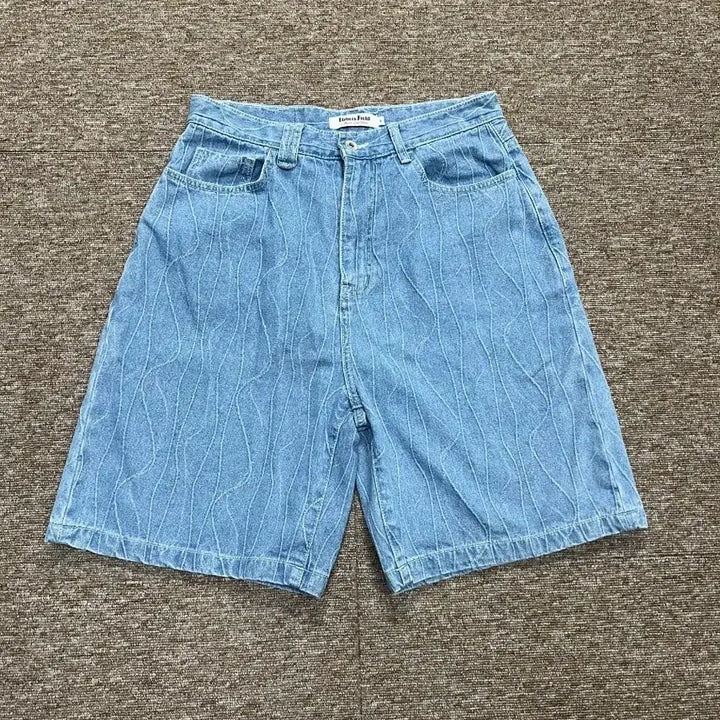 [BUNJANG] Ebbets Field Pattern Light Wash Denim Shorts - Size M / 이벳필드 연청 패턴 데님 반바지 M