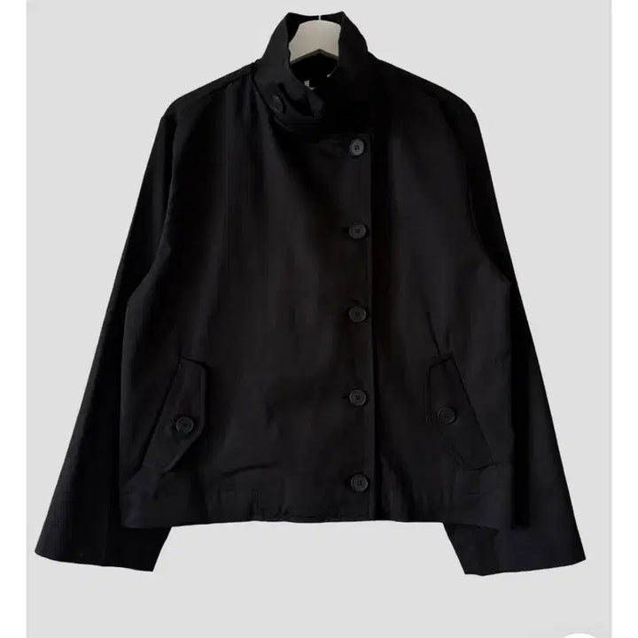 [BUNJANG] Black High-Neck Short Double Trench Coat Jacket / 블랙 하이넥 숏 더블 트렌치코트 자켓