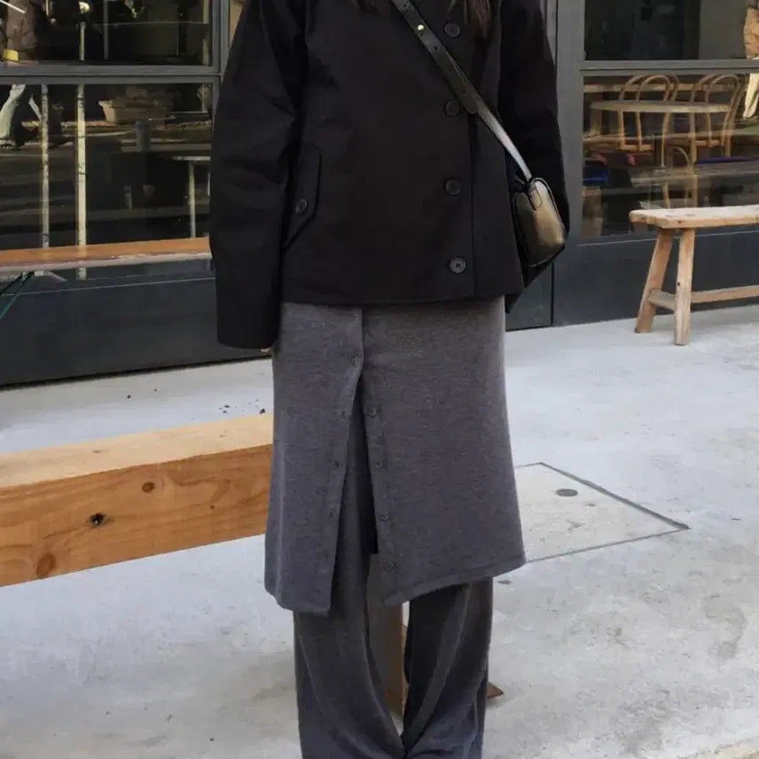 [BUNJANG] Black High-Neck Short Double Trench Coat Jacket / 블랙 하이넥 숏 더블 트렌치코트 자켓