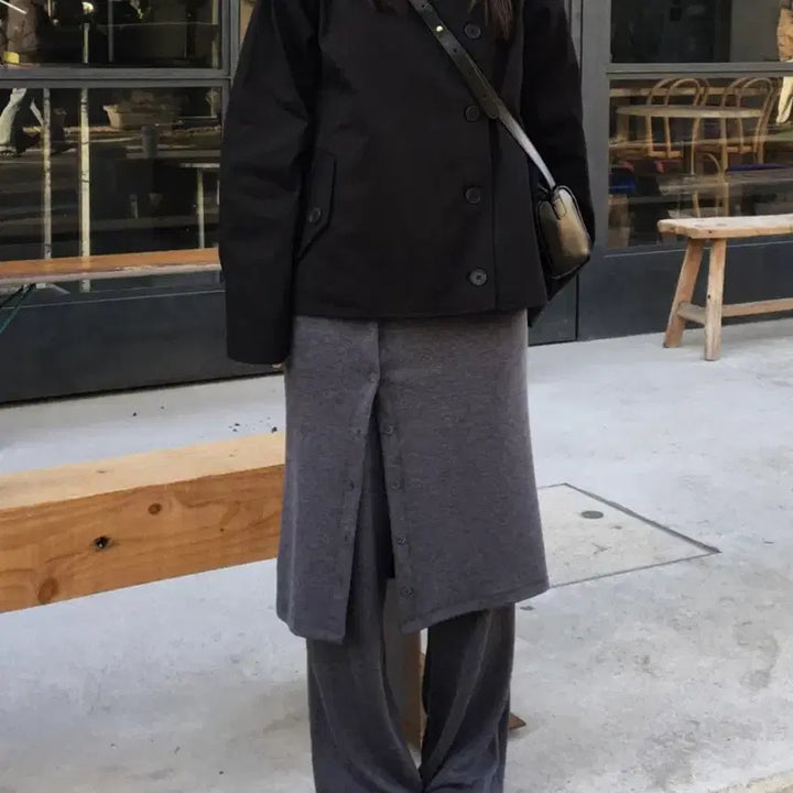 [BUNJANG] Black High-Neck Short Double Trench Coat Jacket / 블랙 하이넥 숏 더블 트렌치코트 자켓