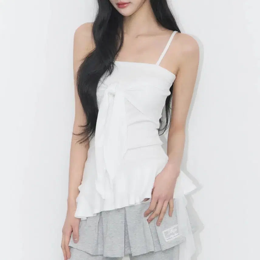 [BUNJANG] Illiy Co. Ribbon Tie Sleeveless Blouse White / 일리고 리본 타이 슬리브리스 화이트