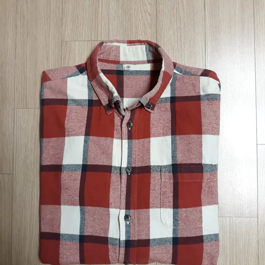 [BUNJANG] Red Check Pattern Button-Down Shirt (XL) / 체크 남방 셔츠 카라 버튼다운 (XL)
