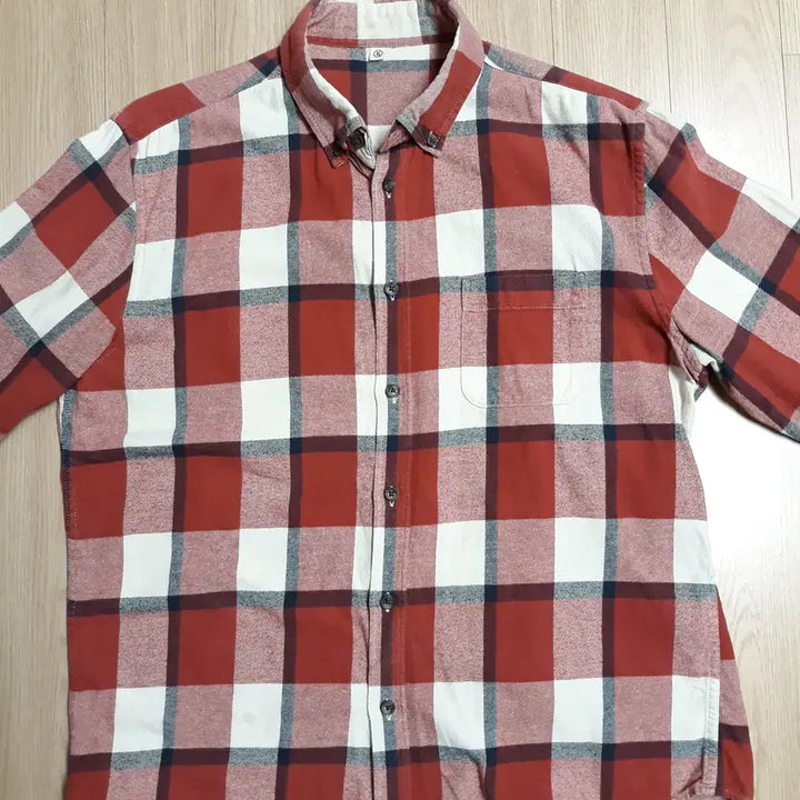 [BUNJANG] Red Check Pattern Button-Down Shirt (XL) / 체크 남방 셔츠 카라 버튼다운 (XL)