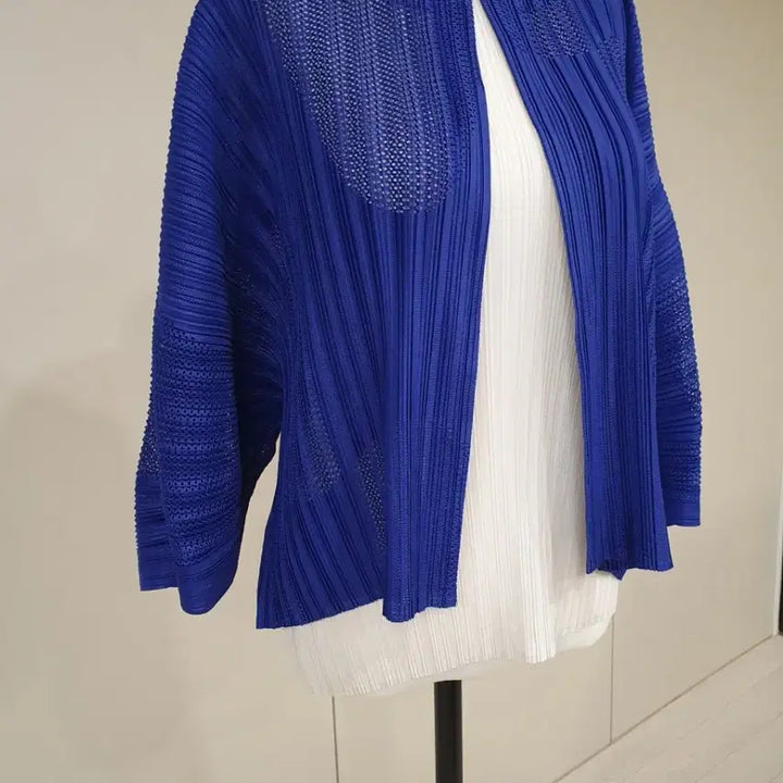 [BUNJANG] Blue Pleated Knit Cardigan / 블루 플리츠 니트 가디건