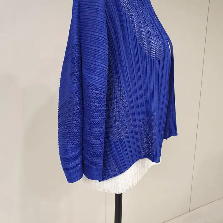 [BUNJANG] Blue Pleated Knit Cardigan / 블루 플리츠 니트 가디건