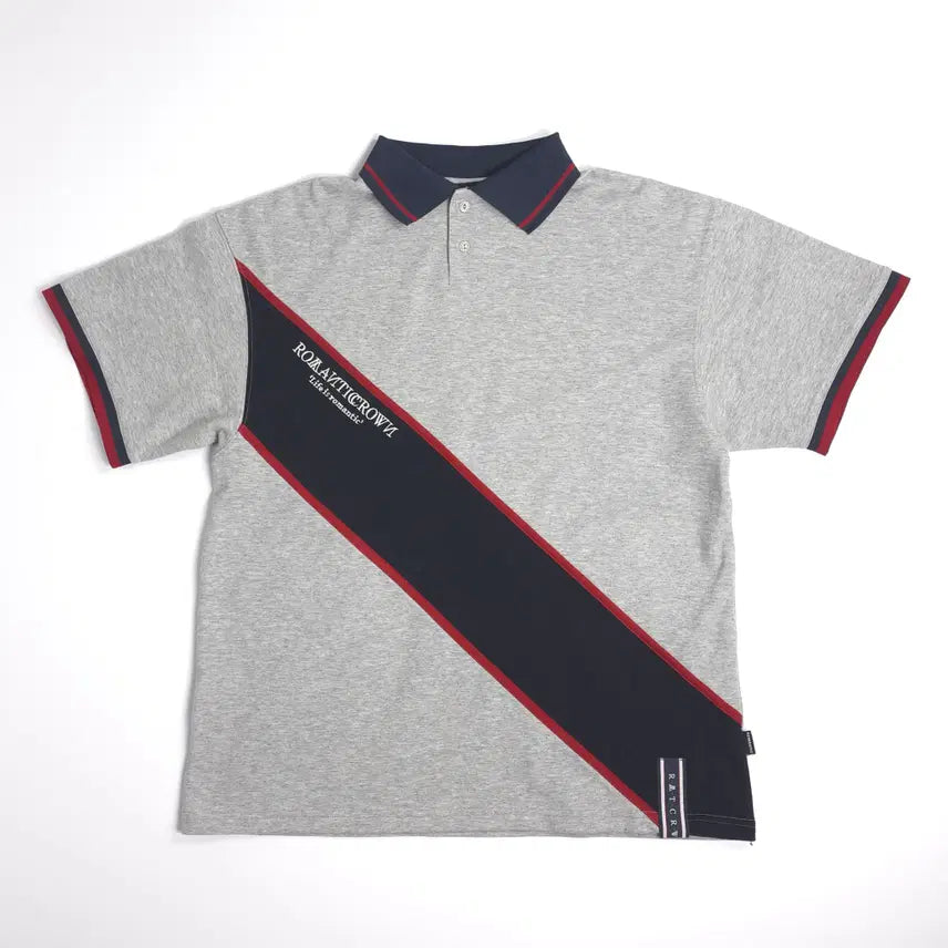 [BUNJANG] Romantic Crown Line Logo Short Sleeve Polo Shirt Grey / 로맨틱크라운 라인로고 반팔카라티 그레이 (M)