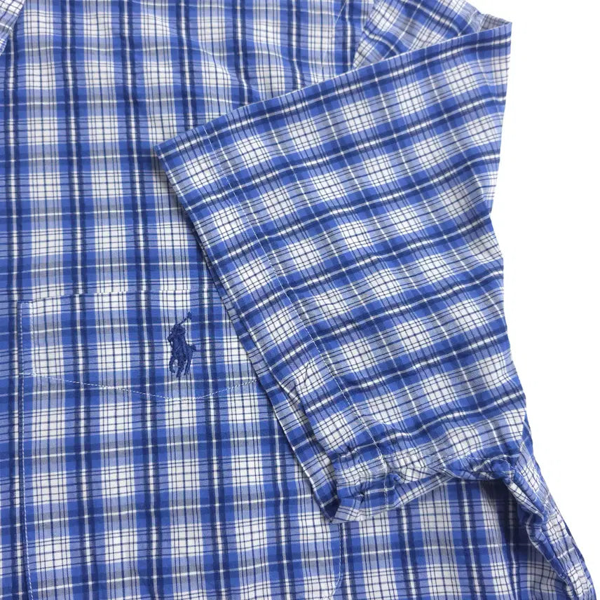 [BUNJANG] Polo Ralph Lauren Seersucker Cotton Short Sleeve Checkered Shirt Navy Check (M) / 폴로 랄프로렌 시어서커 코튼 반팔 체크셔츠 네이비체크 (M)