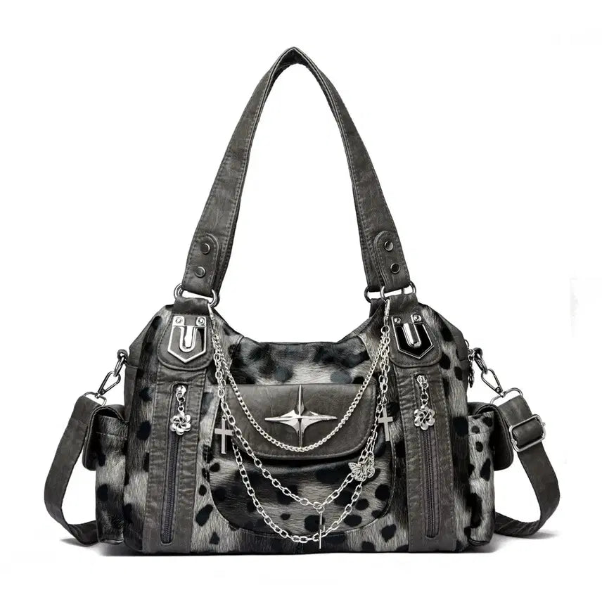 [BUNJANG] Gothic Subculture Punk Leopard Chain Shoulder Bag / 고딕 서브컬처 펑크 레오파드 체인 숄더백(5컬러)