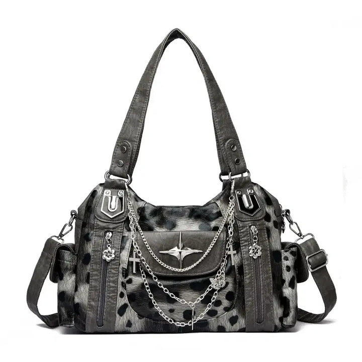 [BUNJANG] Gothic Subculture Punk Leopard Chain Shoulder Bag / 고딕 서브컬처 펑크 레오파드 체인 숄더백(5컬러)