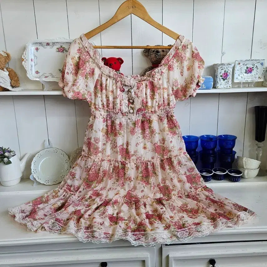 [BUNJANG] Dearly Rose Tiered Chiffon Dress / (디어리) 로즈 티어드 쉬폰 원피스